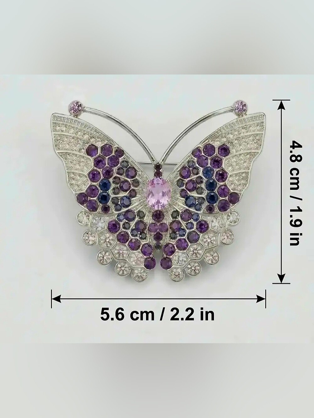 Silver Crystal Butterfly Brooch - Picture 3 of 3
